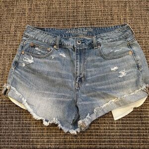 American Eagle Outfitters Hi Rise Festival  Blue Distressed Jean Shorts